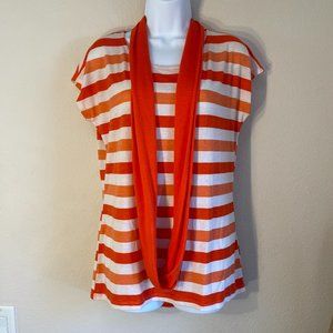 Bobby Brooks Orange White striped 2 Pc top set, longer back, short sleeves M Tee
